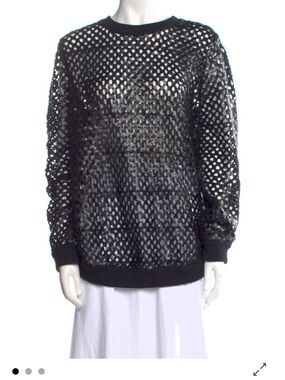 Tory Burch Black Open-Knit Sequin Crewneck Sweater